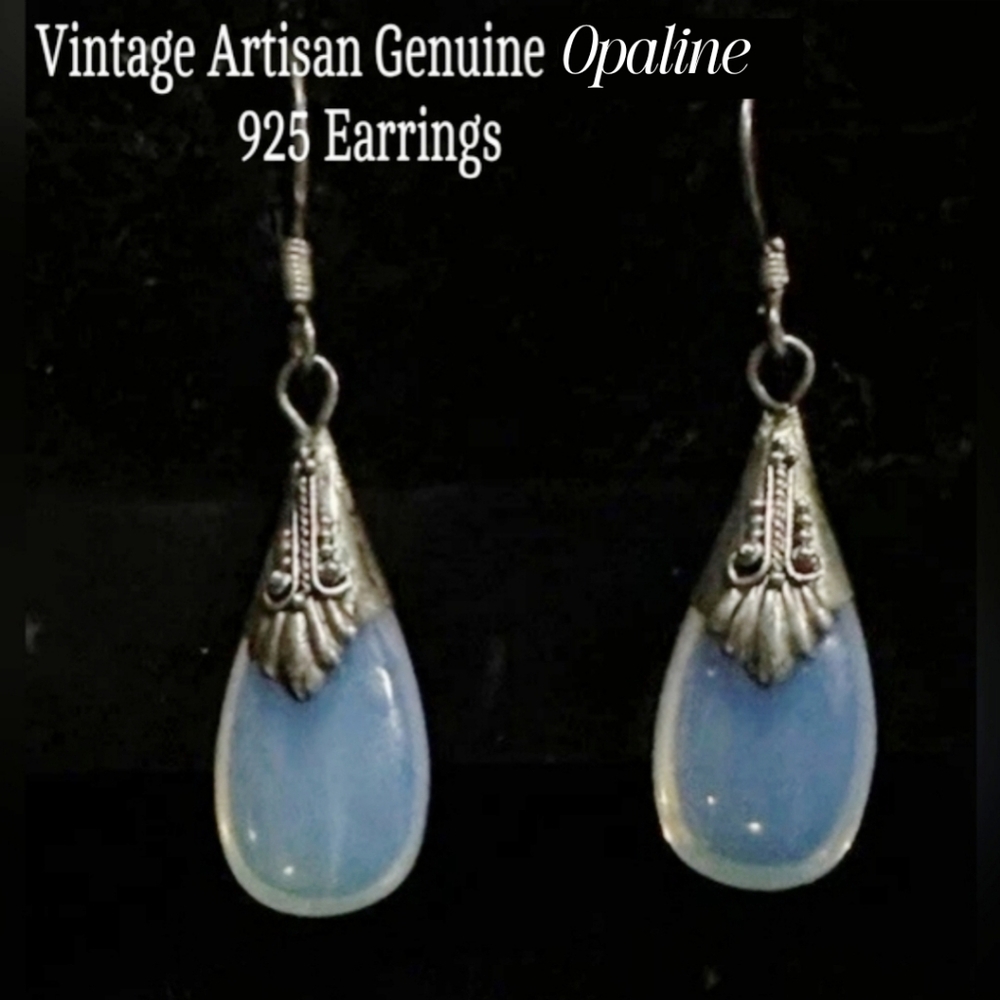 Artisan Sterling Silver Bali Opaline Primitive Earrings Drops Modernist